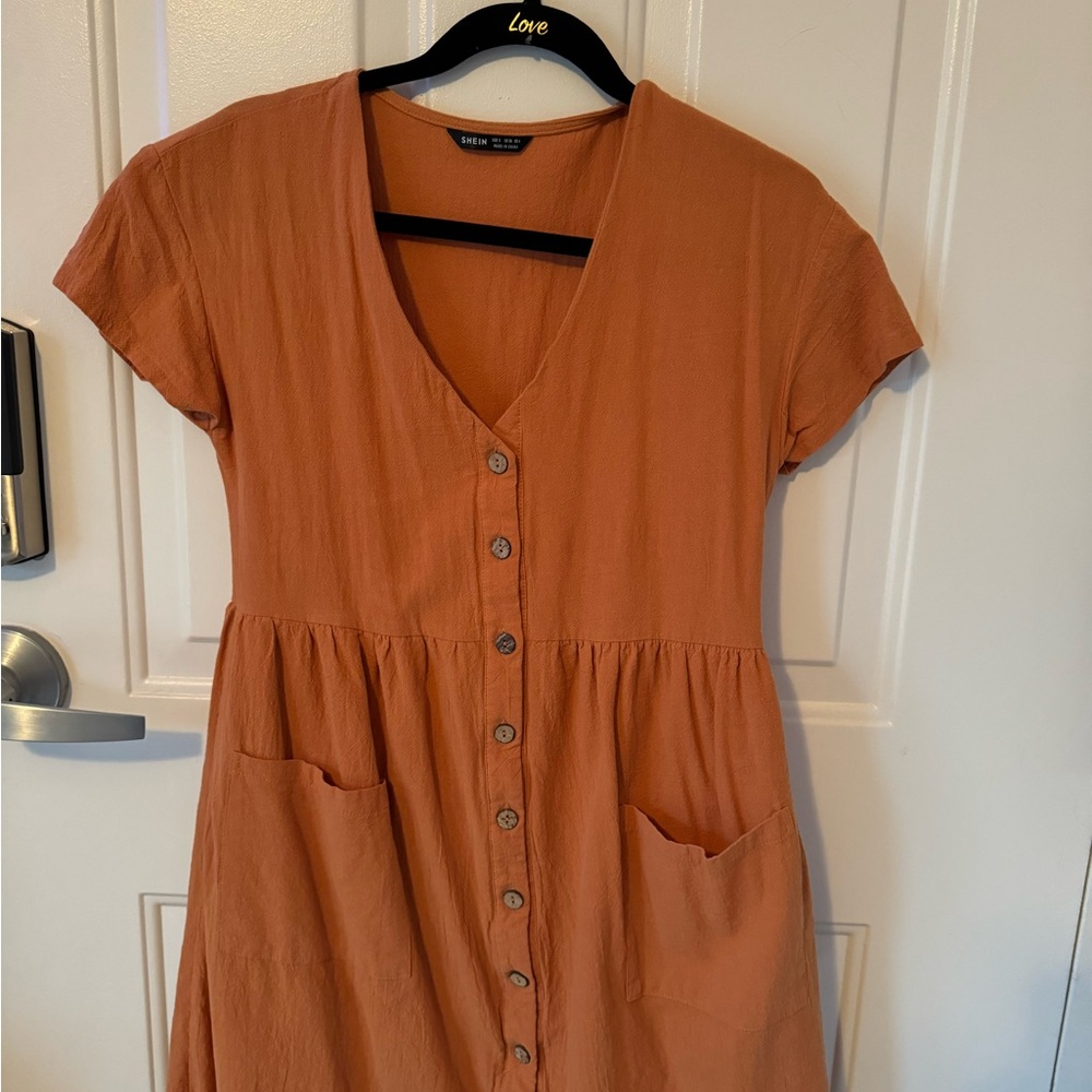 SHEIN Orange Flutter Sleeve V-Neck Midi Sundress
